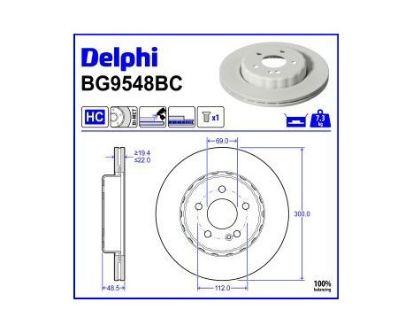 Brake disc BG9548BC Delphi