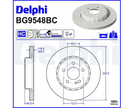 Brake disc BG9548BC Delphi