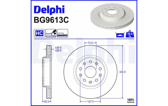 Brake disc BG9613C Delphi