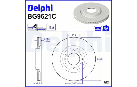 Brake disc BG9621C Delphi