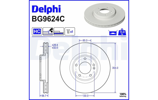 Brake disc BG9624C Delphi