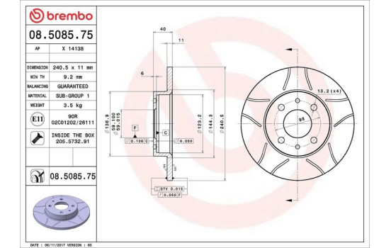 Brake Disc BREMBO MAX LINE 08.5085.75, Image 3