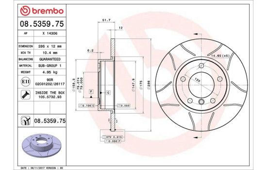 Brake Disc BREMBO MAX LINE 08.5359.75, Image 2