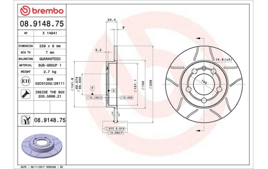 Brake Disc BREMBO MAX LINE 08.9148.75, Image 3