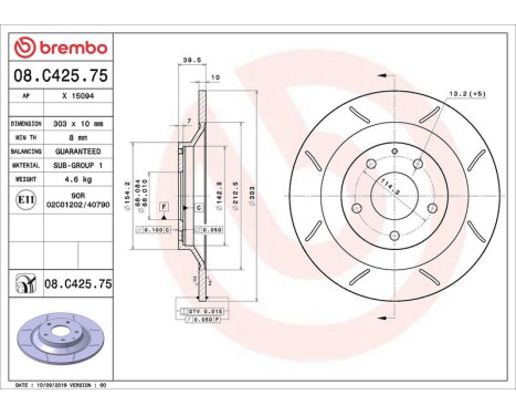 Brake Disc BREMBO MAX LINE 08.C425.75, Image 2