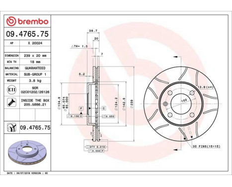 Brake Disc BREMBO MAX LINE 09.4765.75, Image 4