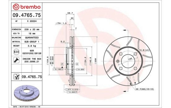 Brake Disc BREMBO MAX LINE 09.4765.75, Image 4
