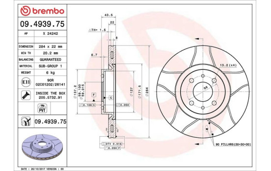 Brake Disc BREMBO MAX LINE 09.4939.75, Image 4