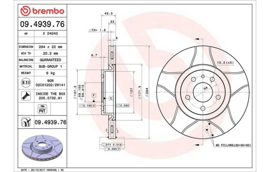 Brake Disc BREMBO MAX LINE 09.4939.76, Image 4