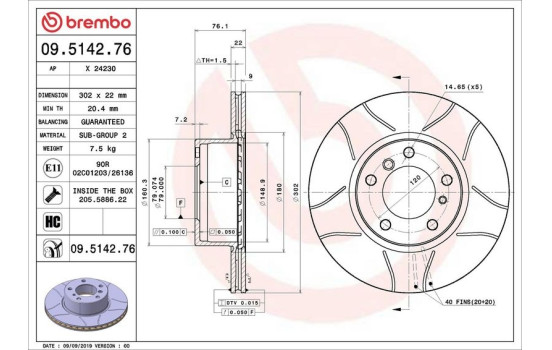 Brake Disc BREMBO MAX LINE 09.5142.76, Image 3