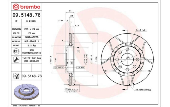 Brake Disc BREMBO MAX LINE 09.5148.76, Image 4