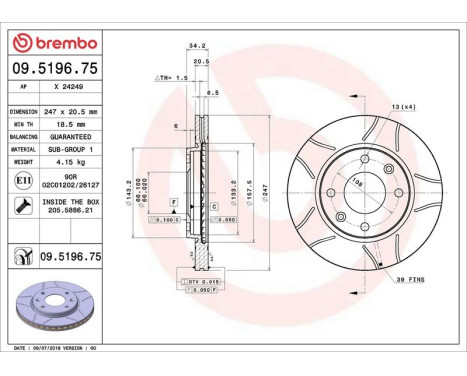 Brake Disc BREMBO MAX LINE 09.5196.75, Image 4