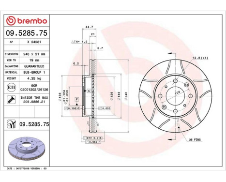 Brake Disc BREMBO MAX LINE 09.5285.75, Image 5