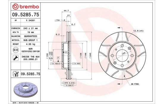 Brake Disc BREMBO MAX LINE 09.5285.75, Image 5