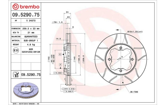 Brake Disc BREMBO MAX LINE 09.5290.75, Image 2