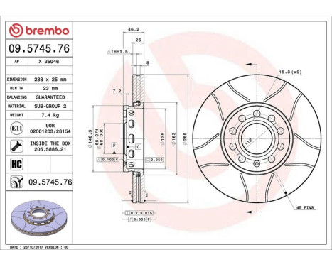 Brake Disc BREMBO MAX LINE 09.5745.76, Image 2