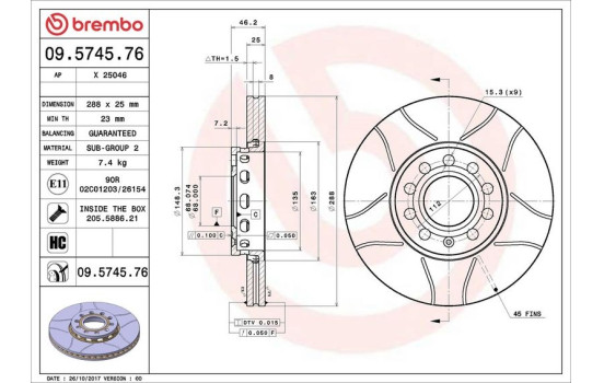 Brake Disc BREMBO MAX LINE 09.5745.76, Image 2
