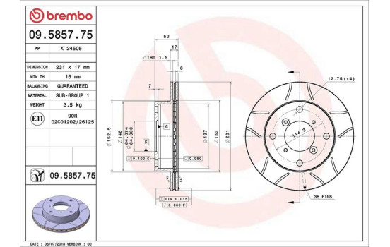 Brake Disc BREMBO MAX LINE 09.5857.75, Image 3
