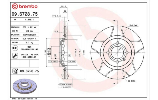 Brake Disc BREMBO MAX LINE 09.6728.75, Image 3
