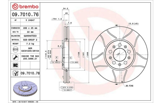 Brake Disc BREMBO MAX LINE 09.7010.76, Image 3