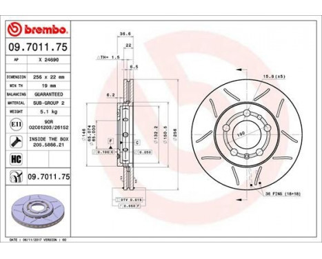 Brake Disc BREMBO MAX LINE 09.7011.75, Image 3