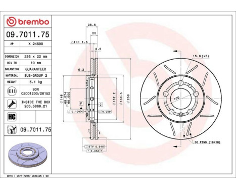 Brake Disc BREMBO MAX LINE 09.7011.75, Image 4