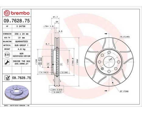Brake Disc BREMBO MAX LINE 09.7628.75, Image 4