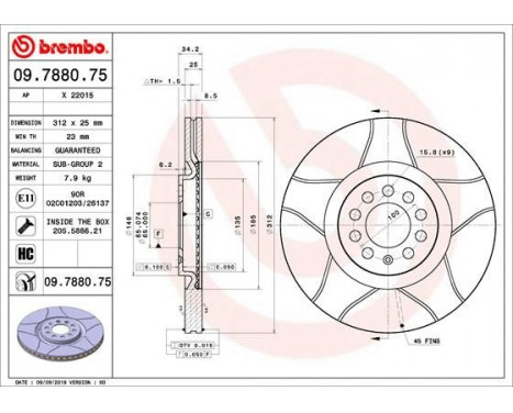 Brake Disc BREMBO MAX LINE 09.7880.75, Image 2