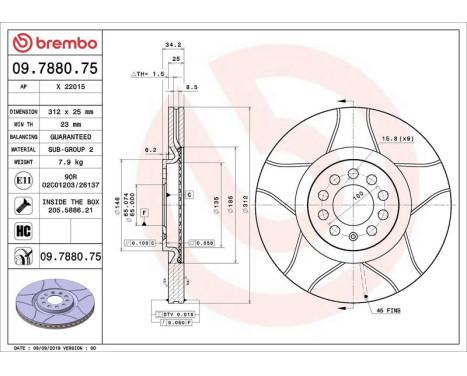 Brake Disc BREMBO MAX LINE 09.7880.75, Image 3
