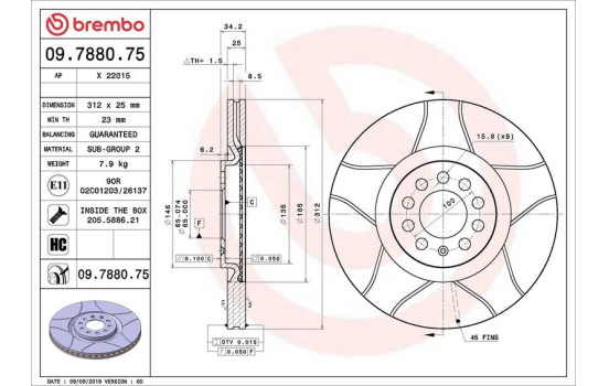 Brake Disc BREMBO MAX LINE 09.7880.75, Image 3