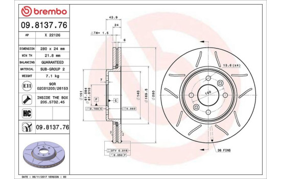 Brake Disc BREMBO MAX LINE 09.8137.76, Image 3
