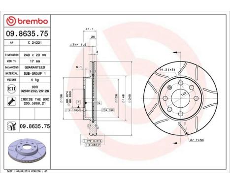 Brake Disc BREMBO MAX LINE 09.8635.75, Image 4