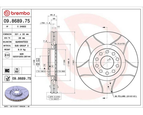 Brake Disc BREMBO MAX LINE 09.8689.75, Image 3