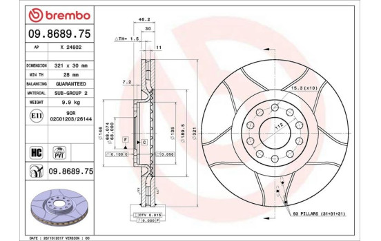 Brake Disc BREMBO MAX LINE 09.8689.75, Image 3
