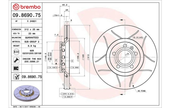 Brake Disc BREMBO MAX LINE 09.8690.75, Image 3