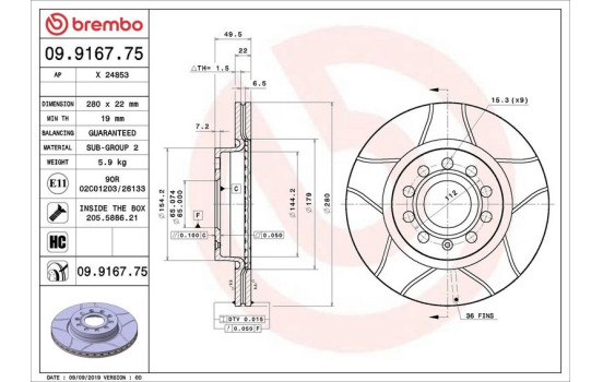 Brake Disc BREMBO MAX LINE 09.9167.75, Image 3