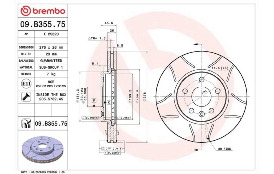 Brake Disc BREMBO MAX LINE 09.B355.75, Image 2