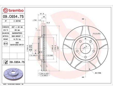 Brake Disc BREMBO MAX LINE 09.C654.75, Image 2