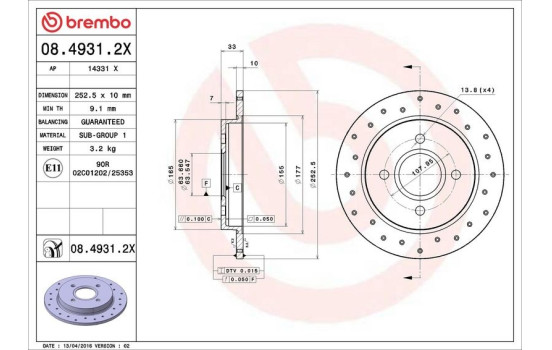 Brake Disc BREMBO XTRA LINE 08.4931.2X, Image 3