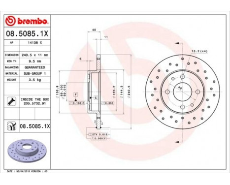 Brake Disc BREMBO XTRA LINE 08.5085.1X, Image 2