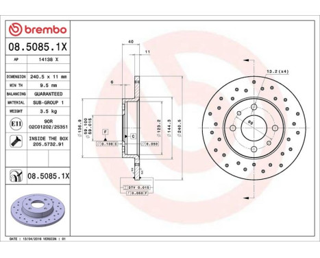 Brake Disc BREMBO XTRA LINE 08.5085.1X, Image 3