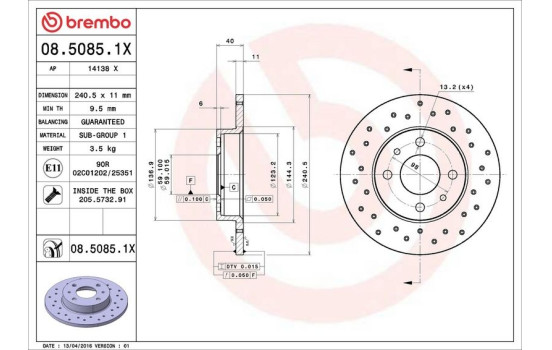 Brake Disc BREMBO XTRA LINE 08.5085.1X, Image 3