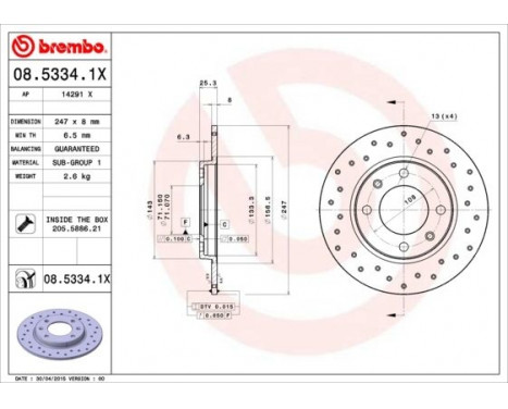 Brake Disc BREMBO XTRA LINE 08.5334.1X, Image 2