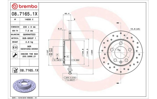 Brake Disc BREMBO XTRA LINE 08.7165.1X, Image 3