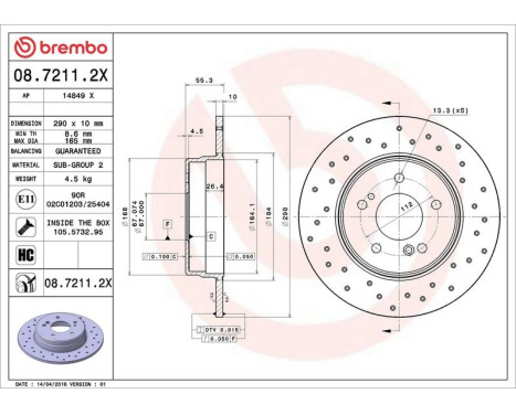 Brake Disc BREMBO XTRA LINE 08.7211.2X, Image 3
