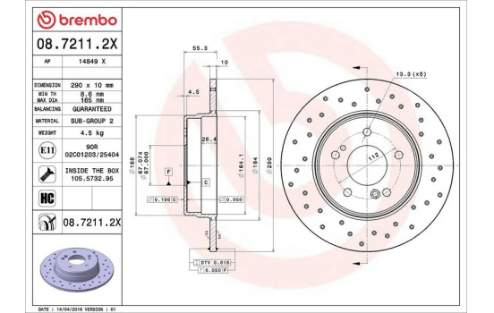 Brake Disc BREMBO XTRA LINE 08.7211.2X, Image 3