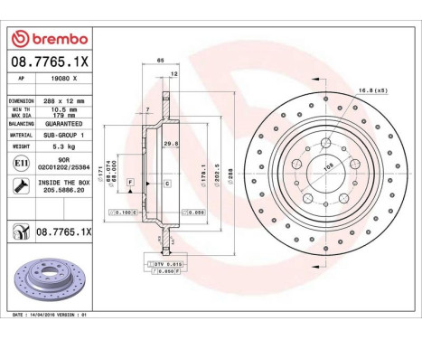 Brake Disc BREMBO XTRA LINE 08.7765.1X, Image 3