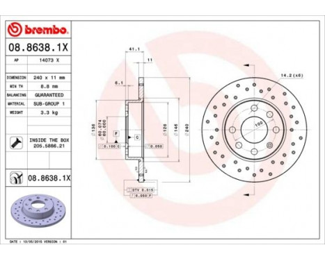 Brake Disc BREMBO XTRA LINE 08.8638.1X, Image 2