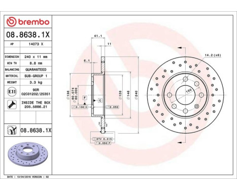 Brake Disc BREMBO XTRA LINE 08.8638.1X, Image 3