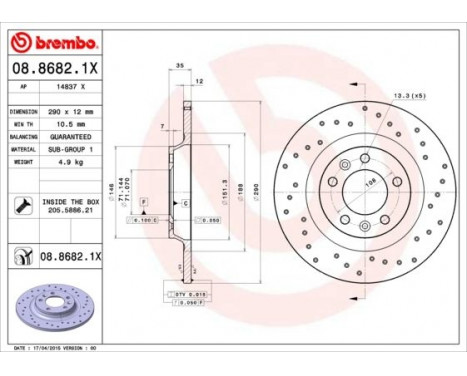 Brake Disc BREMBO XTRA LINE 08.8682.1X, Image 2